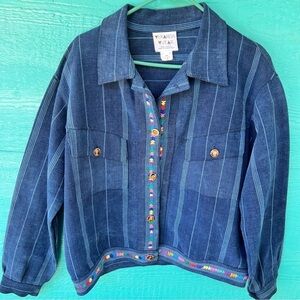 ARTSY FRIDA KAHLO EMBROIDERED DENIM JACKET PORTRAIT BUTTONS NWOT SIZE MEDIUM